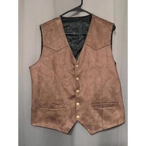 Vintage Western Suede Vest Brown Button Front Lined Size L